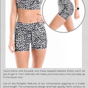 White leopard Zyia set- light and tight shorts both medium